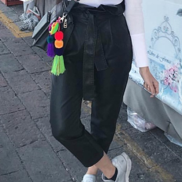 faux leather paperbag waist pants